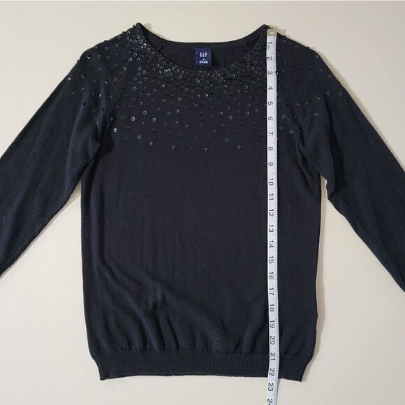 Gap Women's Black Elbow-length Roundneck Sequin & Bead Bodice Pullover Sweater - Picture 4 of 14